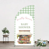 Aperturee - Aperturee Floral Shelf Locally Grown Green Plaid Half Moon Arch Backdrop